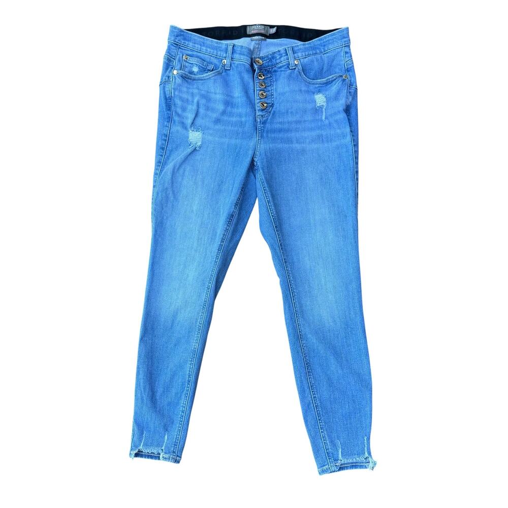 Torrid Bombshell Skinny Jeans 14R High Rise Distressed Button Fly Light Wash